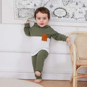 LIOMENGZI Infant Baby Boys Pants Outfits Set Long Sleeve Hooded Striped Sweatshirts Pants Clothes Se...