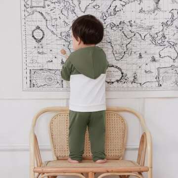 LIOMENGZI Infant Baby Boys Pants Outfits Set Long Sleeve Hooded Striped Sweatshirts Pants Clothes Set Fall Winter Pants Sweatsuit (Green-04, 12-18 Months)