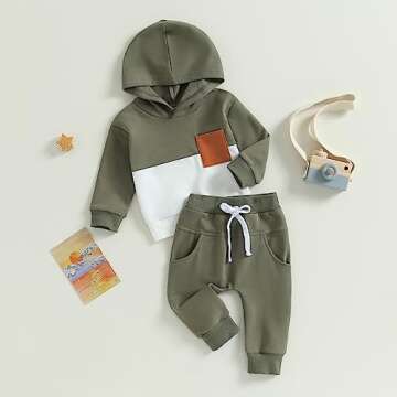 LIOMENGZI Infant Baby Boys Pants Outfits Set Long Sleeve Hooded Striped Sweatshirts Pants Clothes Set Fall Winter Pants Sweatsuit (Green-04, 12-18 Months)