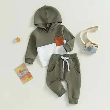 LIOMENGZI Infant Baby Boys Pants Outfits Set Long Sleeve Hooded Striped Sweatshirts Pants Clothes Set Fall Winter Pants Sweatsuit (Green-04, 12-18 Months)