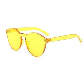 Armear Women Retro Rimless Round Sunglasses Tinted Yellow One Piece Lens Frameless Eyewear