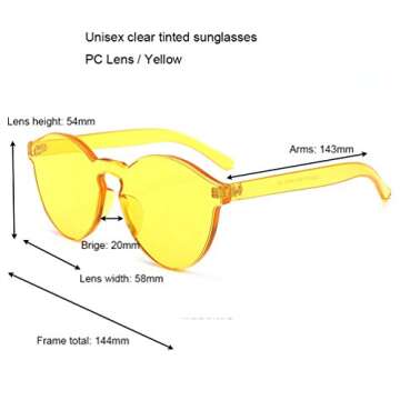 Armear Women Retro Rimless Round Sunglasses Tinted Yellow One Piece Lens Frameless Eyewear