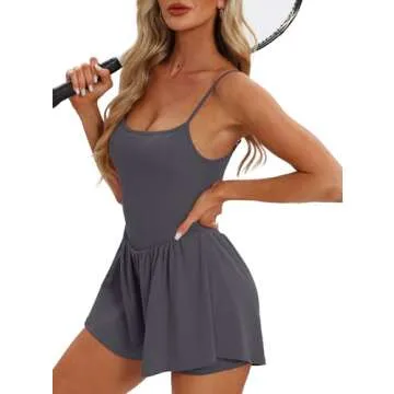 Beaully Womens Running Onesie Workout Rompers Summer One Piece Outfits Exercise Jumpsuits Gym Yoga Clothes 6110 Grey Blue M