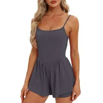 Beaully Womens Running Onesie Workout Rompers Summer One Piece Outfits Exercise Jumpsuits Gym Yoga Clothes 6110 Grey Blue M