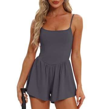 Beaully Womens Running Onesie Workout Rompers Summer One Piece Outfits Exercise Jumpsuits Gym Yoga Clothes 6110 Grey Blue M