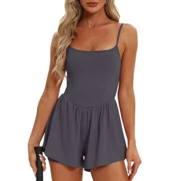 Beaully Womens Running Onesie Workout Rompers Summer One Piece Outfits Exercise Jumpsuits Gym Yoga Clothes 6110 Grey Blue M