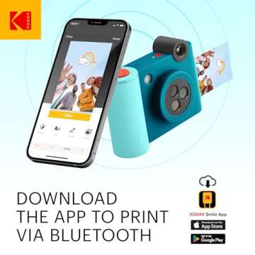 KODAK Smile+ 2-in-1 Digital Instant Print Camera & Wireless Bluetooth Photo Printer - 10MP, Special-Effect Rotating Lens, Zink 2x3” Sticky-Back Photos, Print via Fun App from Smart Devices - Blue