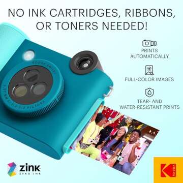 KODAK Smile+ 2-in-1 Digital Instant Print Camera & Wireless Bluetooth Photo Printer - 10MP, Special-Effect Rotating Lens, Zink 2x3” Sticky-Back Photos, Print via Fun App from Smart Devices - Blue