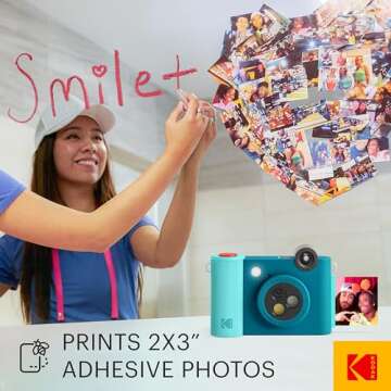 KODAK Smile+ 2-in-1 Digital Instant Print Camera & Wireless Bluetooth Photo Printer - 10MP, Special-Effect Rotating Lens, Zink 2x3” Sticky-Back Photos, Print via Fun App from Smart Devices - Blue