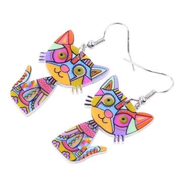 Acrylic Drop Cat Earrings Pets Funny Design 7 Color Lovely Gift For Women By The Bonsny (Multicolor)