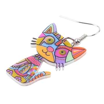 Acrylic Drop Cat Earrings Pets Funny Design 7 Color Lovely Gift For Women By The Bonsny (Multicolor)