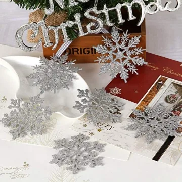 Sea Team 36-Pack Glitter Snowflake Ornaments for Christmas