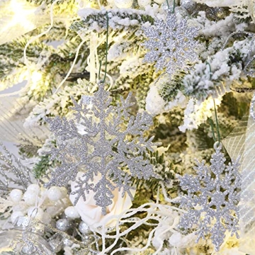 Sea Team 36-Pack Glitter Snowflake Ornaments for Christmas