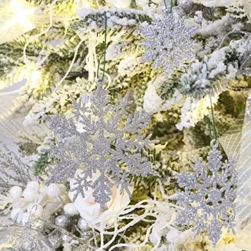 Sea Team 36-Pack Glitter Snowflake Ornaments for Christmas