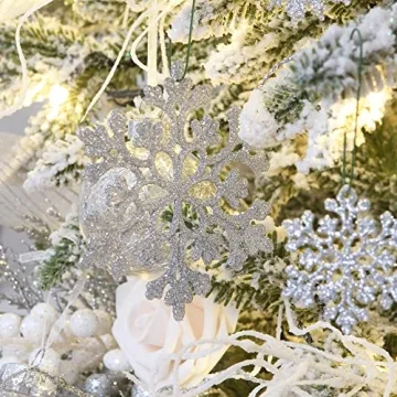 Sea Team 36-Pack Glitter Snowflake Ornaments for Christmas