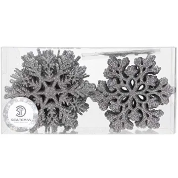 Sea Team 36-Pack Glitter Snowflake Ornaments for Christmas