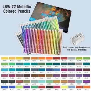 LBW 72 Metallic Colored Pencils for Adult Coloring, Soft Core Coloring Pencils with Vibrant Color, I...