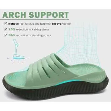 KuaiLu Womens Recovery Sandals Comfortable Plantar Fasciitis Arch Support Ladies Orthopedic Running Sport Slides Open Toe Slip On Thick Athletic Cushion Slippers Summer Beach Sandles Green 7