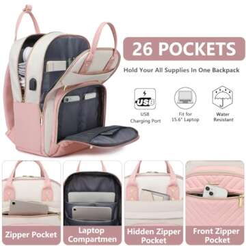 BAGSWAN Laptop Backpack for Women Work - 15.6 Inch Waterproof Fashion Travel Bag