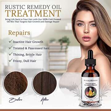 Rustic Remedy 100% Organic, Cold-Pressed Rosemary, Castor and Avocado Oil | Growth & Frizz Repair Oil Treatment (2 oz) | 100% Natural, Pure Oil for Dry Damaged Hair for Women and Men
