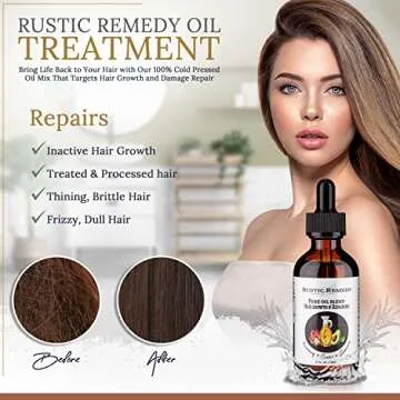 Rustic Remedy 100% Organic, Cold-Pressed Rosemary, Castor and Avocado Oil | Growth & Frizz Repair Oil Treatment (2 oz) | 100% Natural, Pure Oil for Dry Damaged Hair for Women and Men