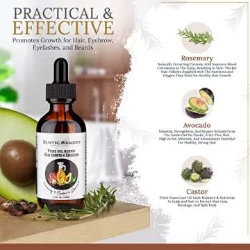 Rustic Remedy 100% Organic, Cold-Pressed Rosemary, Castor and Avocado Oil | Growth & Frizz Repair Oil Treatment (2 oz) | 100% Natural, Pure Oil for Dry Damaged Hair for Women and Men