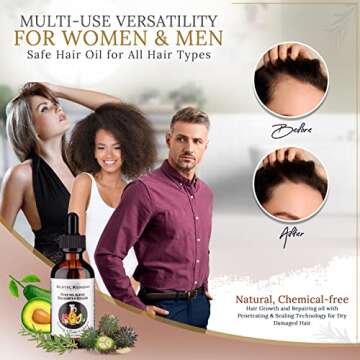 Rustic Remedy 100% Organic, Cold-Pressed Rosemary, Castor and Avocado Oil | Growth & Frizz Repair Oil Treatment (2 oz) | 100% Natural, Pure Oil for Dry Damaged Hair for Women and Men