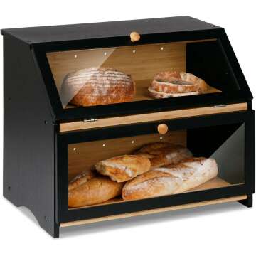 Large Capacity Black Bread Box for Kitchen Storage