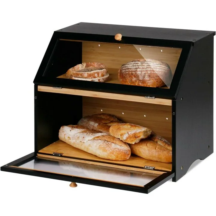 Large Capacity Black Bread Box for Kitchen Storage