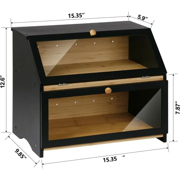 Large Capacity Black Bread Box for Kitchen Storage