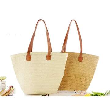 Straw Tote Bag Shoulder Bag for Women Straw Beach Bag Handbag Soft Bohemian Hobo Bag Casual Beach Daypack for Vacation