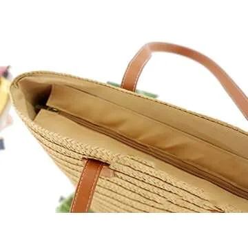 Straw Tote Bag Shoulder Bag for Women Straw Beach Bag Handbag Soft Bohemian Hobo Bag Casual Beach Daypack for Vacation