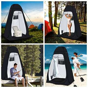 anngrowy Shower Tent Pop-Up Privacy Tent Camping Portable Toilet Tent Outdoor Camp Bathroom Changing Dressing Room Instant Privacy Shelters for Hiking Beach Picnic Fishing Potty, Extra-Tall, UPF 50+
