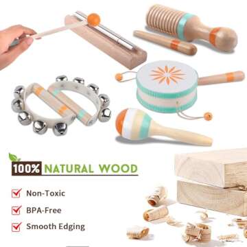 Toddlers Musical Instruments-Baby Montessori Wooden Musical Toys for Toddlers 1-3 Year Old,Kids Percussion Instruments Toy for 1 Year Boy&Girls,Christmas Birthday Gift for 1-3-5+ Year Old