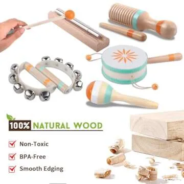 Toddlers Musical Instruments-Baby Montessori Wooden Musical Toys for Toddlers 1-3 Year Old,Kids Percussion Instruments Toy for 1 Year Boy&Girls,Christmas Birthday Gift for 1-3-5+ Year Old