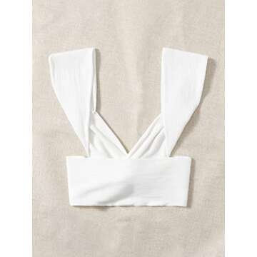 Floerns Women's Solid Twist Front Sweetheart Neck Cap Sleeve Backless Crop Top A White M
