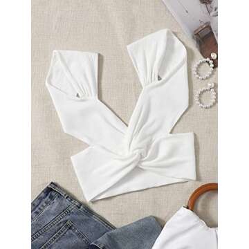 Floerns Women's Solid Twist Front Sweetheart Neck Cap Sleeve Backless Crop Top A White M