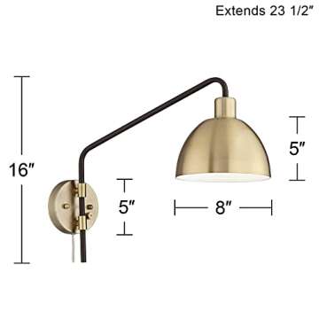 360 Lighting Colwood Farmhouse Rustic Swing Arm Wall Lamp Bronze Antique Brass Plug-in 8" Fixture Left Right for Bedroom Bedside Living Room Hallway Dining House Home Kitchen Reading