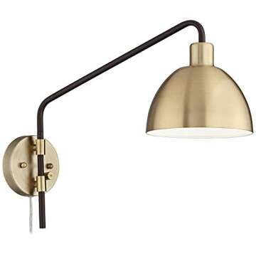 360 Lighting Colwood Farmhouse Rustic Swing Arm Wall Lamp Bronze Antique Brass Plug-in 8" Fixture Left Right for Bedroom Bedside Living Room Hallway Dining House Home Kitchen Reading