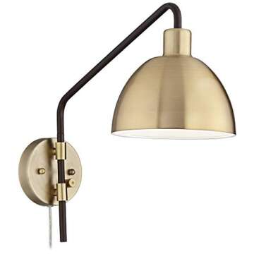 360 Lighting Colwood Farmhouse Rustic Swing Arm Wall Lamp Bronze Antique Brass Plug-in 8" Fixture Left Right for Bedroom Bedside Living Room Hallway Dining House Home Kitchen Reading