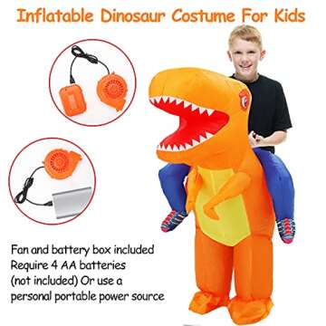NC Thremhoo Inflatable Dinosaur Costume Christmas, Riding A T-rex Blow up Costumes for Boys Girls, Dinasour Party Favor Supplies Kids Age 5-9 Halloween Dress-up Costume, Role Pretend Play