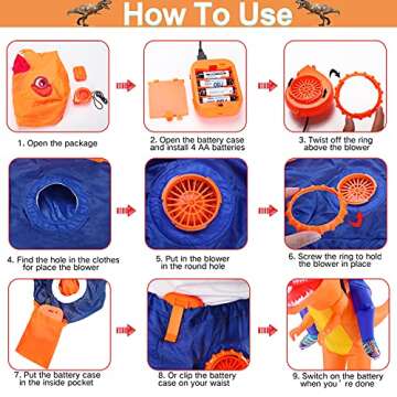 NC Thremhoo Inflatable Dinosaur Costume Christmas, Riding A T-rex Blow up Costumes for Boys Girls, Dinasour Party Favor Supplies Kids Age 5-9 Halloween Dress-up Costume, Role Pretend Play