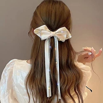 Sparkly Rhinestone Tassel Hair Bows for Women and Girls