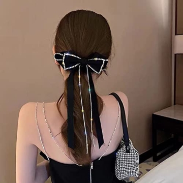 Sparkly Rhinestone Tassel Hair Bows for Women and Girls