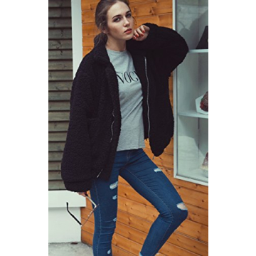 ECOWISH Women's Cozy Winter Jacket with Lapel Zipper