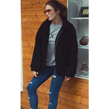 ECOWISH Women's Cozy Winter Jacket with Lapel Zipper