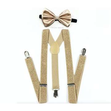 Brand New 2016 Adult Unisex Fashion Golden Glitter Champaign Suspenders Bow Tie Set
