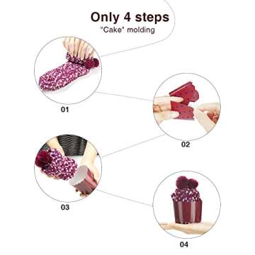 Yawcorp Valentines Day Gifts for Her, Cozy Socks Fuzzy Socks for Women, Christmas Gifts Cupcake Socks Birthday Gifts for Mom Sister Wife, 3 Pairs (Red, Purple, Pink), One Size