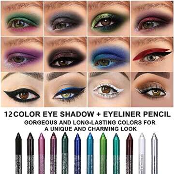 Amy's Diary 6Pcs Blue Colored Glitter Eyeliner Pencil Set, Dark Light Blue Green Purple Red Pink