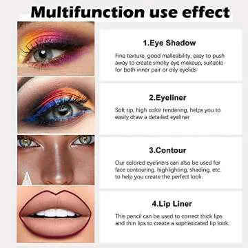 Amy's Diary 6Pcs Blue Colored Glitter Eyeliner Pencil Set, Dark Light Blue Green Purple Red Pink